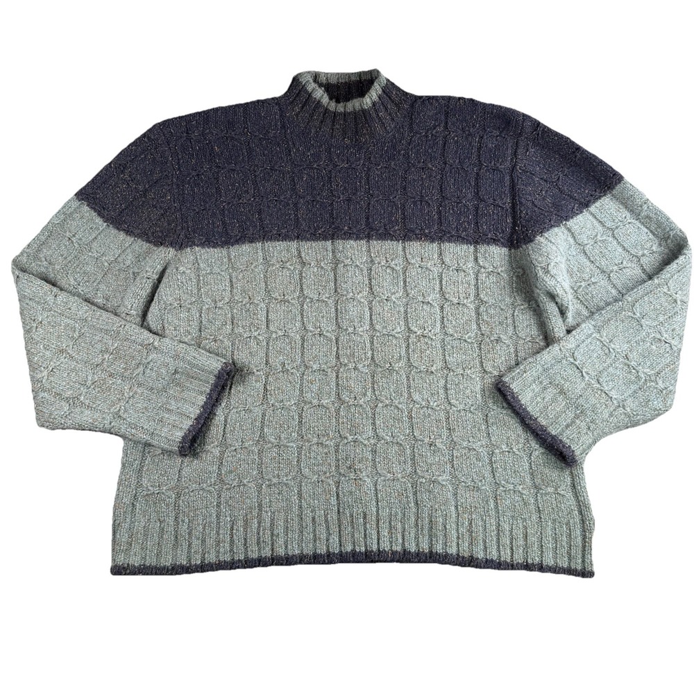 Vtg Timberland Sweater Mens XXL Navy &‎ Gray Cable Knit Wool Blend Fisherman Y2K
